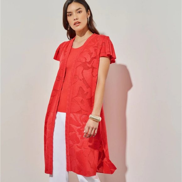 Ming Wang Longline Jacket Floral Burn Out Cardigan in...